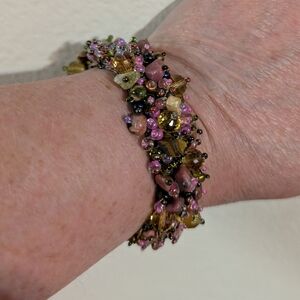 Beaded Pink and Olive Cluster Bracelet - Women Dresses Accessory